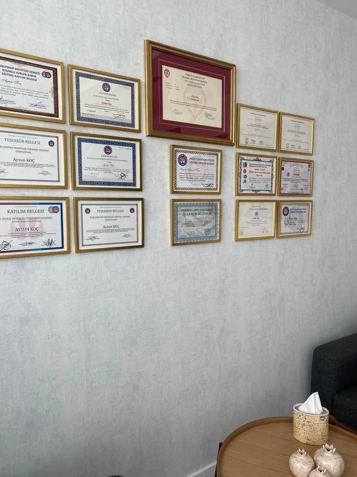 Psikolog Aysun Koç'un eğitim ve katılım belgeleri